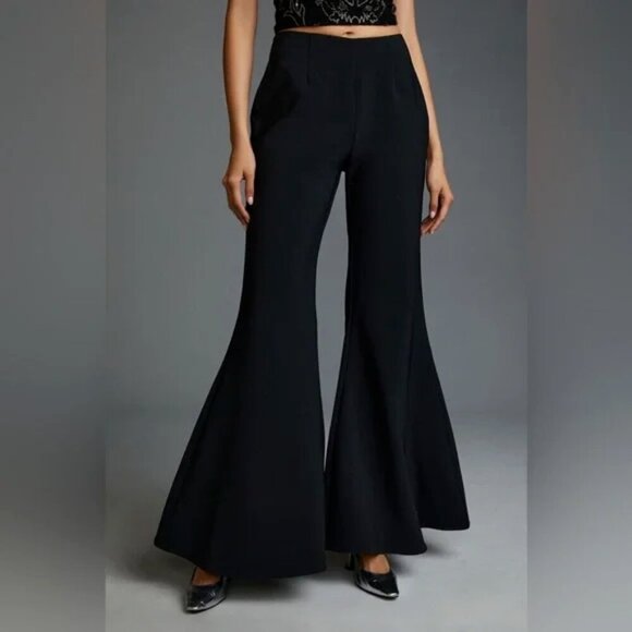 Anthropologie Ultra Flare Pants Size 4 Black High Rise Bell Bottom Retro 70s - Picture 1 of 9
